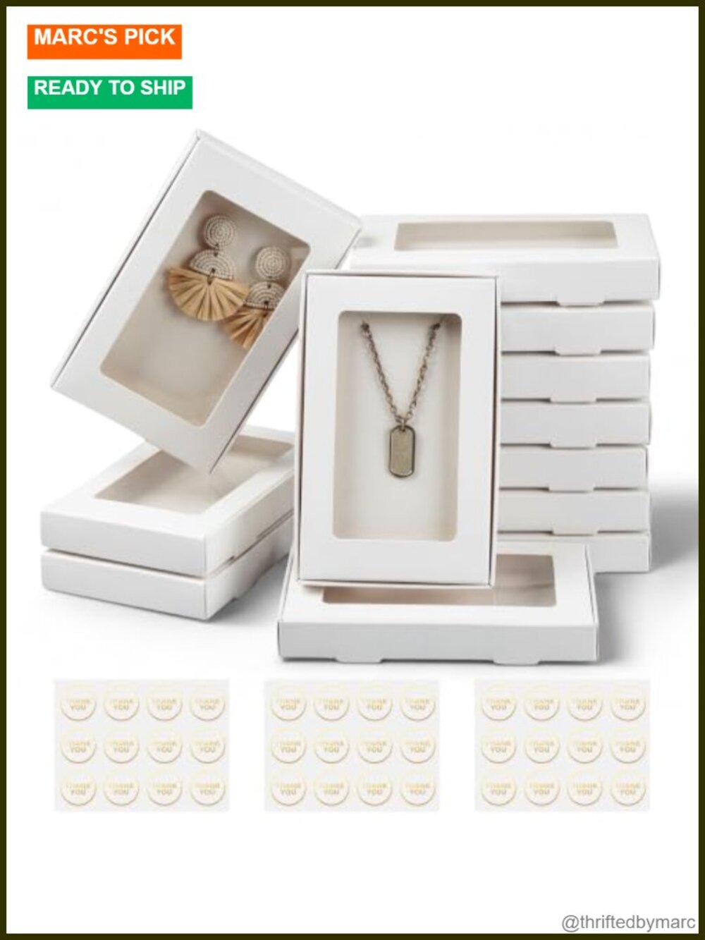 60 Pack Jewelry Gift Boxes Set with Clear Window Cards Stickers